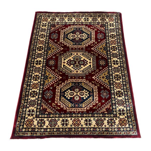Kazak Machine Made Red &amp; Beige Rug - 170 x 120 cm
