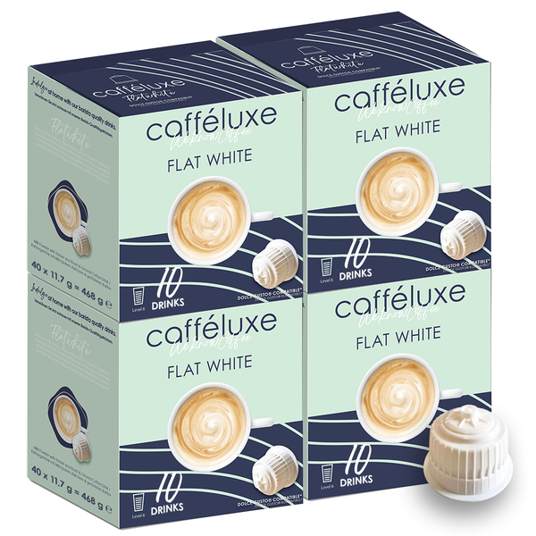 Caffeluxe Dolce Gusto Compatible Pods | 40 Flat White Capsules | 4x10 Drinks