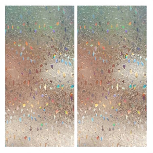 2-Pack 3d Rubble Design Decorative Window Film, Frosted Glass Static Cling