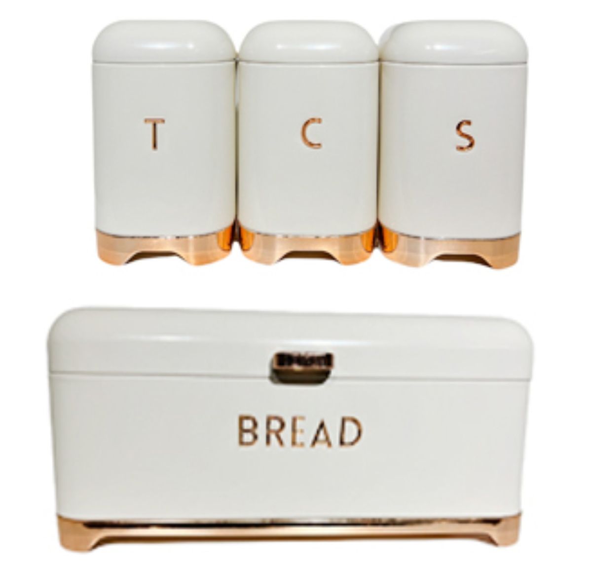 Continental Homeware Cream Bread Bin with Rose Gold Base & 3 Pieces