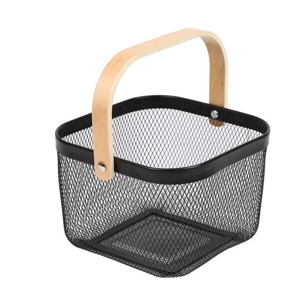 Multi-color Metal Mesh Storage Basket with Wooden Handle Organizer Basket