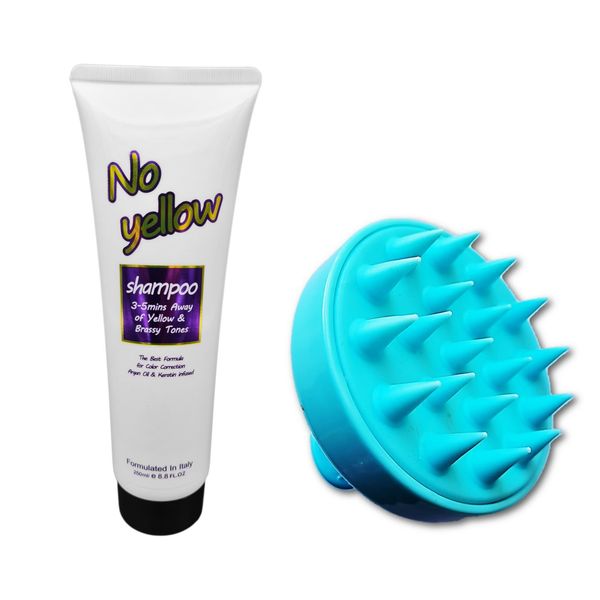 No Yellow Shampoo (Purple ) 250ml &amp; Scalp Massage Shampoo Brush(02)