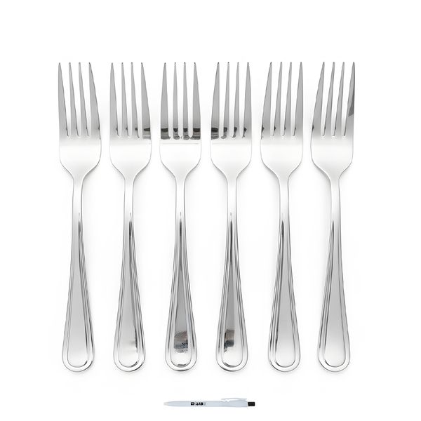 6 piece Stainless Steel Dining Forks - Elegant &amp; Durable Flatware + ReVibe Pen
