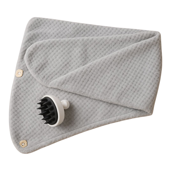 Silicone Scalp Massager and Microfiber Hair Towel Wrap Set