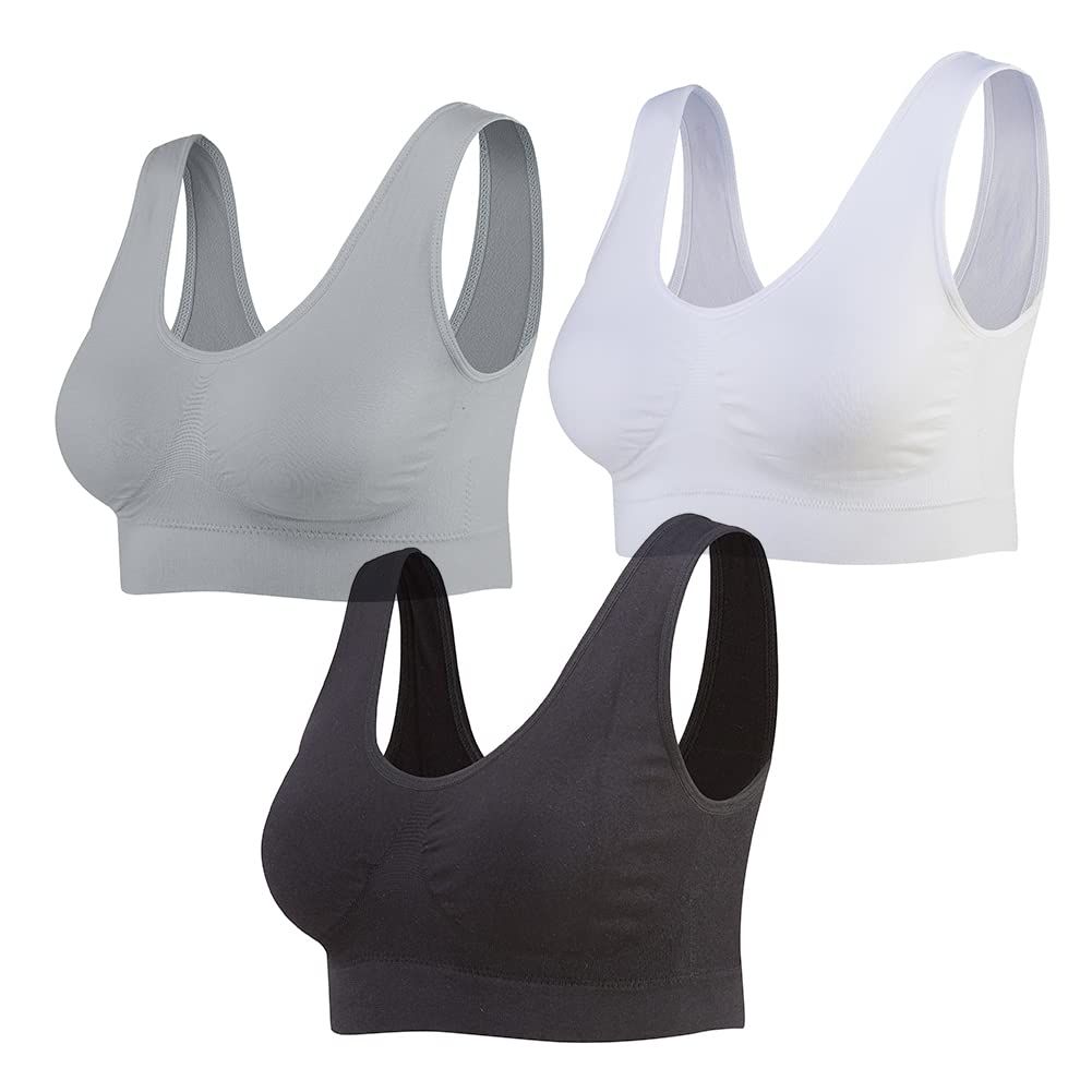 3-Pack Seamless Sports Bra Wirefree Yoga Bra with Removable Pads for Women