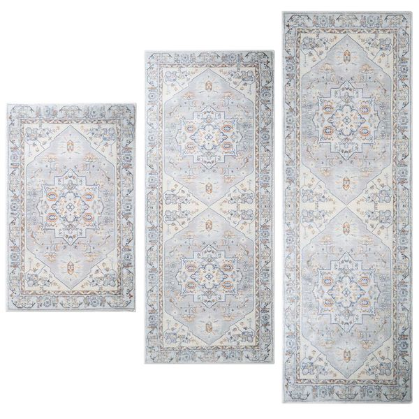 Chenshia 3 Piece Non-Slip Kitchen Rug Washable Comfort Hallway Floor Mats