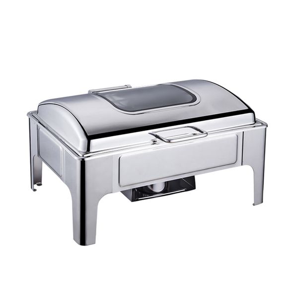 Chafing Dish Flat Stainless Steel Rectangle with Window