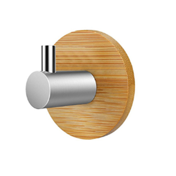 Bamboo Stainless Steel Hook Wall Clothes Bag Headphone Key Hanger (A)