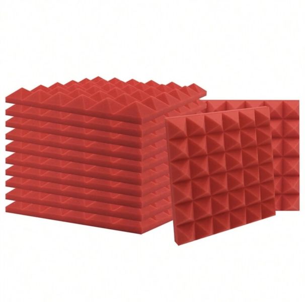 12 Pack Red Acoustic Foam Panels - Studio Sound Proofing