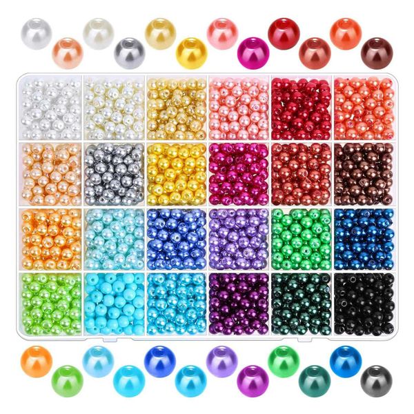 1680Pcs 6mm 24 Colors Round Pearls Beads with Holes for Jewelry Making Loos