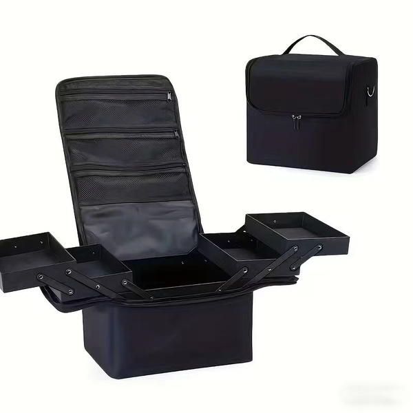 Professional Large Capacity Makeup Case - Multi-Tier Travel Organizer Bag
