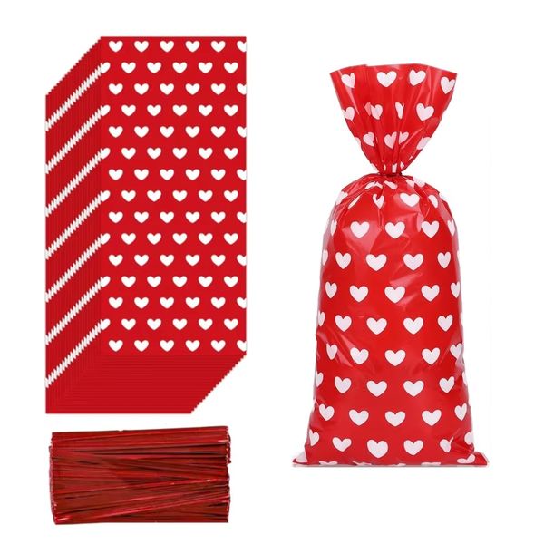 Craft Valentines Day Love Heart Cellophane Party Pack Gift Bags (28cm) 50pc