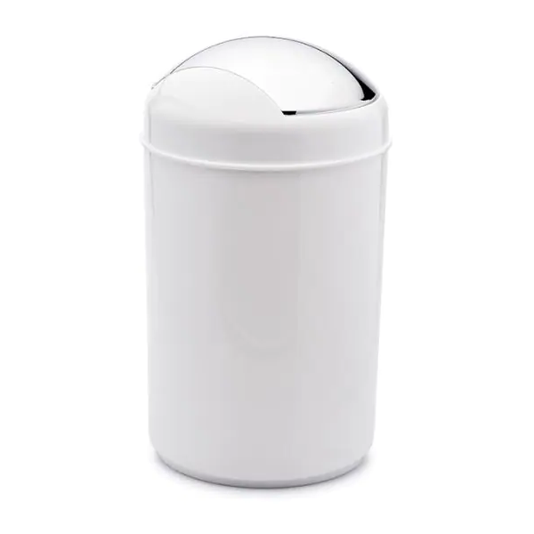 White Cylindrical Press - Top Waste Chrome Bin