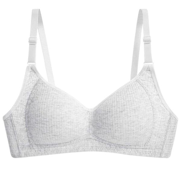 Soft Ribbed Cotton Wireless Bra - Light Grey