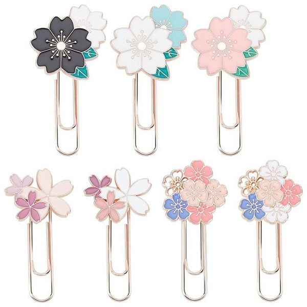 7Pcs Cherry Blossom Paper Clips Cute Colorful Sakura Paperclip