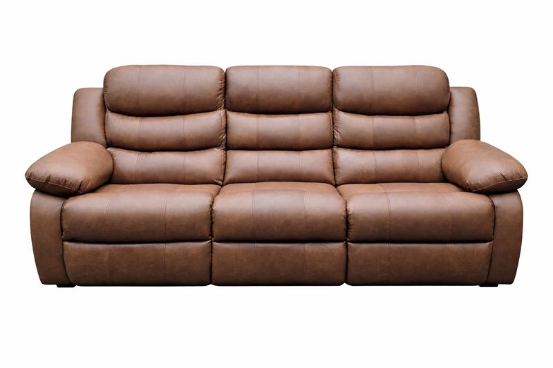 Furnity - Emilia Brown Full 100% Genuine Leather 3 Seater Recliner Sofa