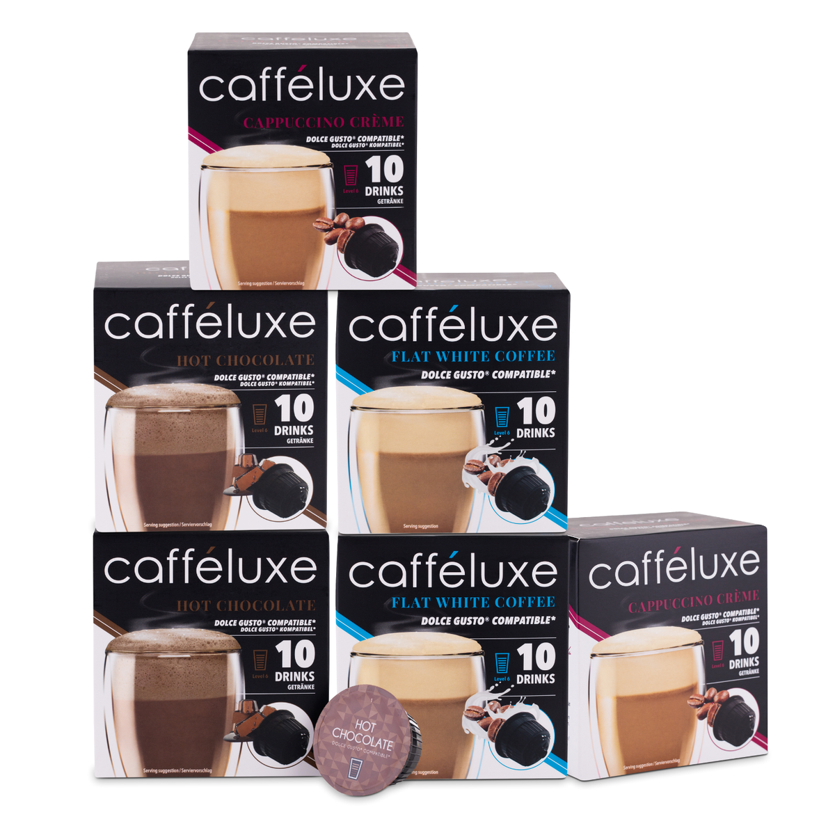 Caffeluxe Dolce Gusto Compatible Coffee Capsules Variety Pack 60 Pack