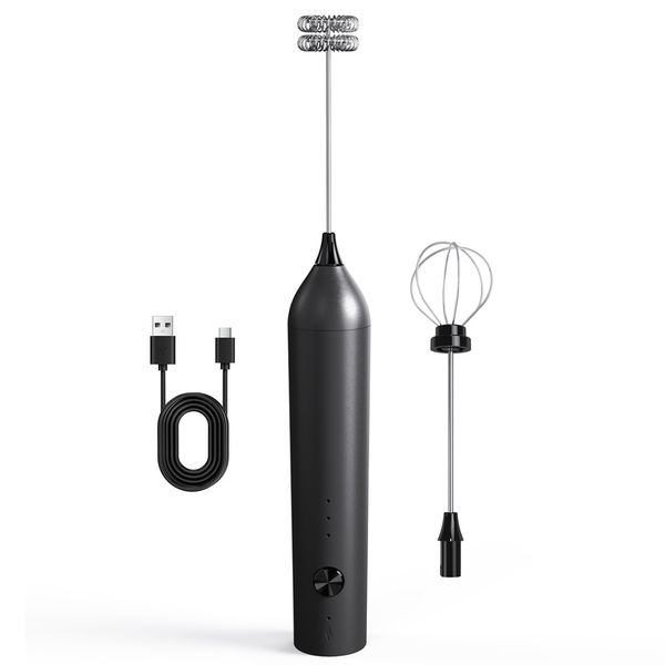 Milk Frother USB Rechargeable Double Whisks Electric Handheld Foam Maker