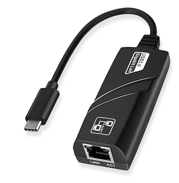 Type-C to Ethernet Network Adapter, Gigabit LAN RJ45 Converter, Black
