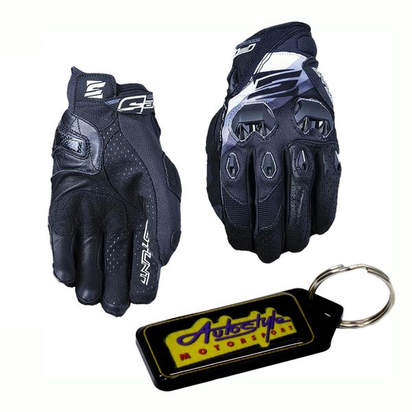 Motorbike Five Evo Replica Stun Gloves – Black &amp; Grey &amp; Gel Keyholder