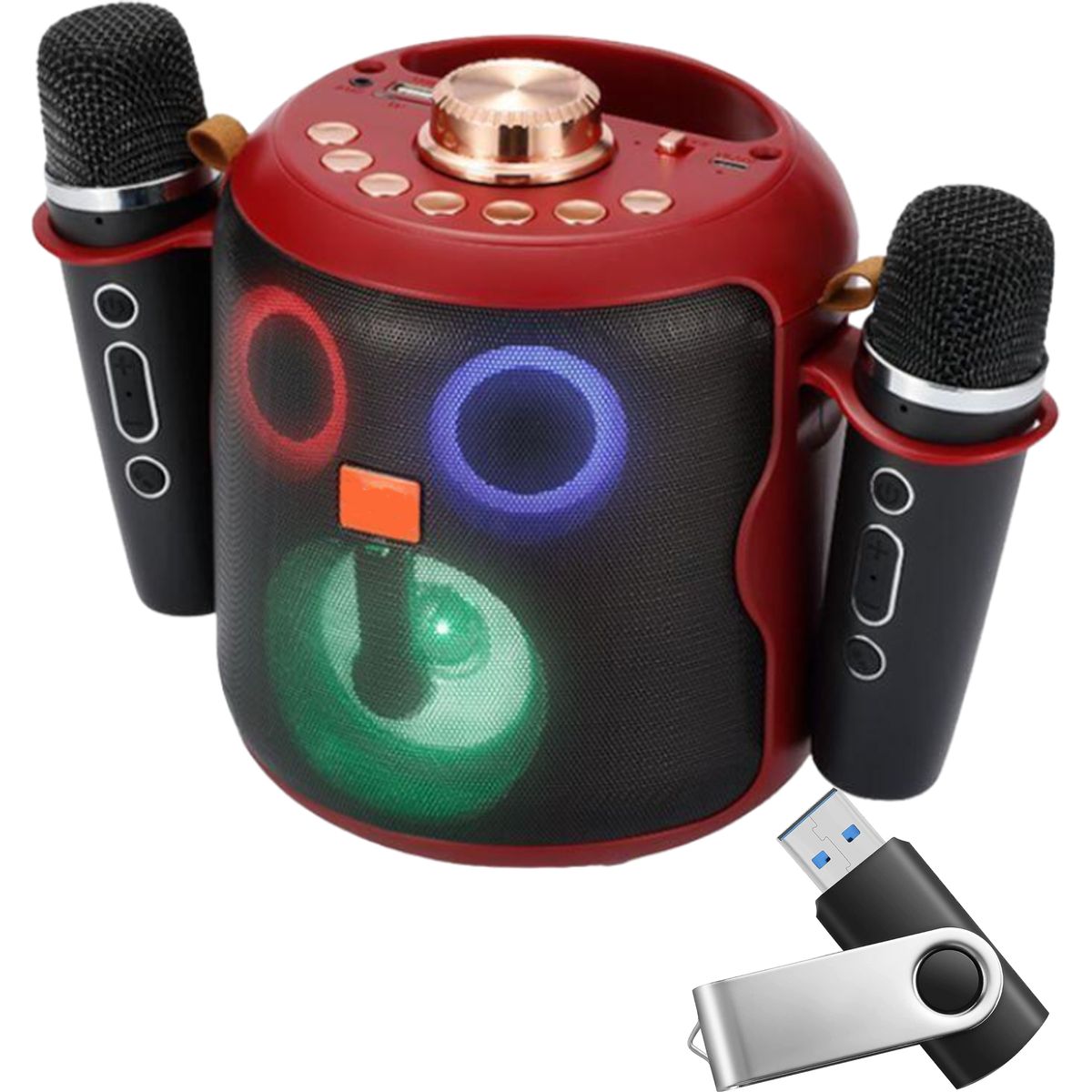 Portable Wireless Karaoke Speaker With 2 Wireless Microphones & Flash