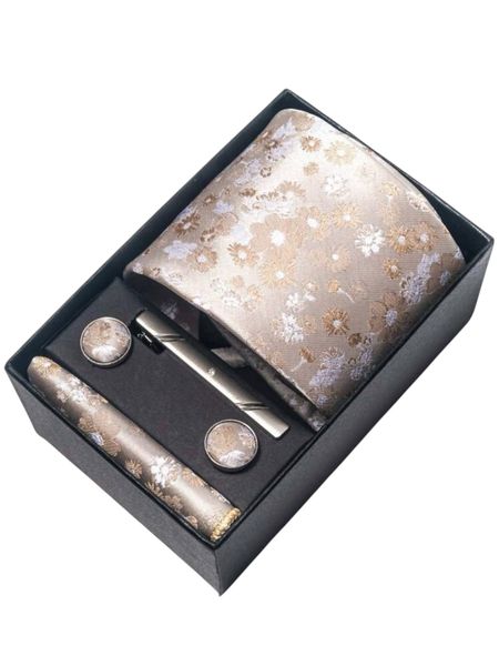 Men's Necktie Pocket Square Cufflinks Set With Gift Box