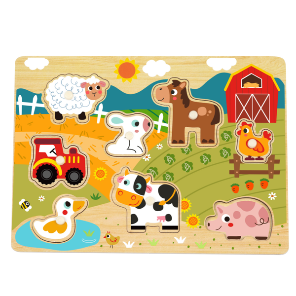 hi Pando - Wooden Peg Puzzle - Farm Animals - 9pcs