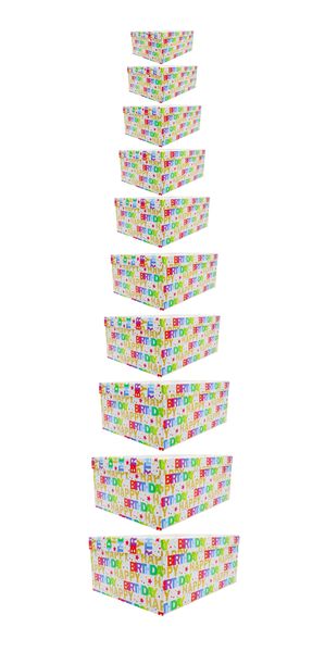 10-Piece Nesting Gift Box Set Storage Box with Lid - Happy Birthday Print
