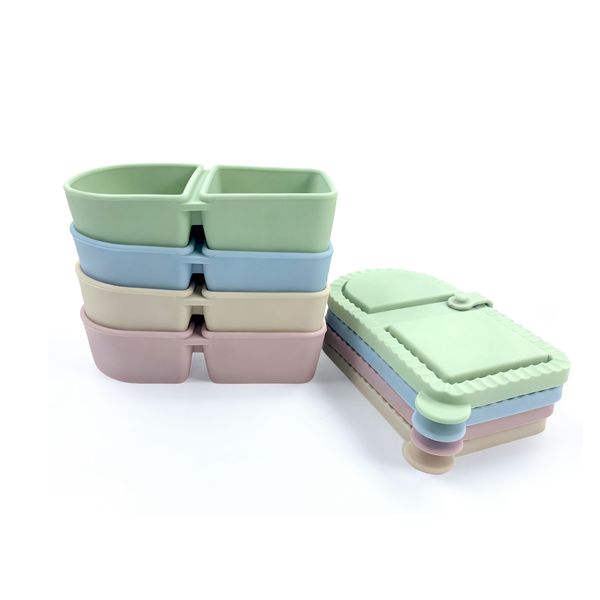 4 Silicone Double-Compartment Snack Containers
