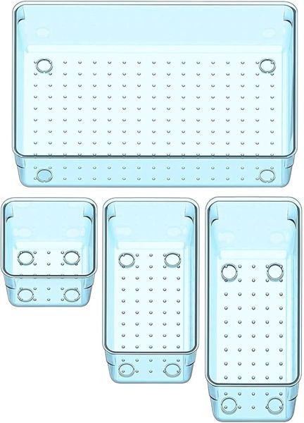Sulfar 4pcs Bathroom Drawer Tray Dividers Plastic Vanity Organizers Storage