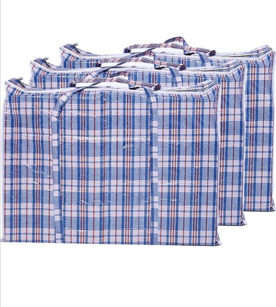 3 Plastic Checked Laundry Storage Shopping Bags with Zipper 80 x 35 x 60cm - 2XL