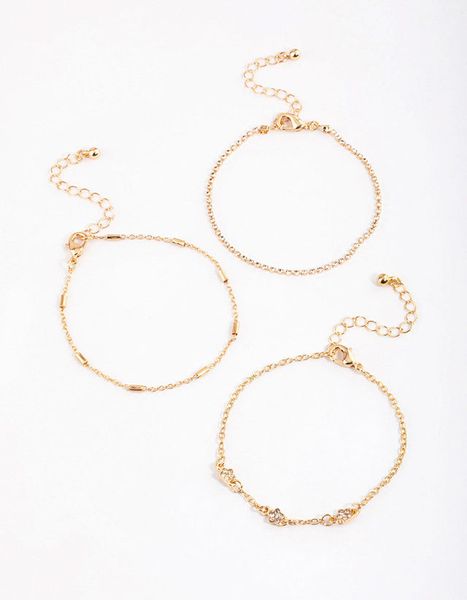 Gold Cupchain &amp; Flower Bracelet 3-Pack