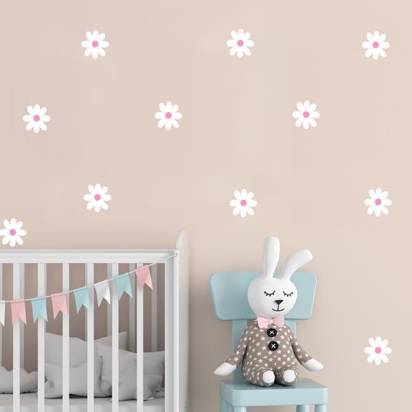 Gloss White 6.5cm Little Daisy Vinyl Wall Decal Stickers - Pack of 36