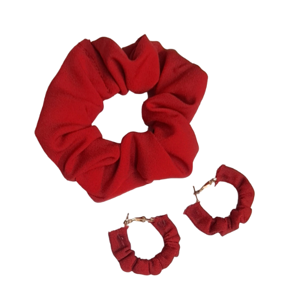 Scrunchie and Earring Cotton Blend Combo Pack - Red