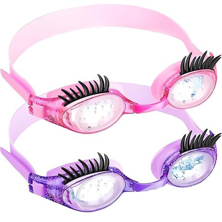 2 Pieces Kids Swim Goggles with Eyelashes, No Slip Leak Goggles Anti Fog Image