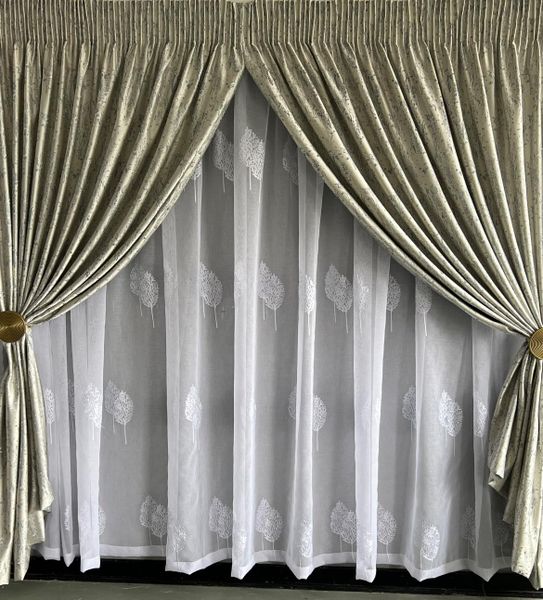 Silver Grey &amp; Blue Taped Curtain &amp; Lace image