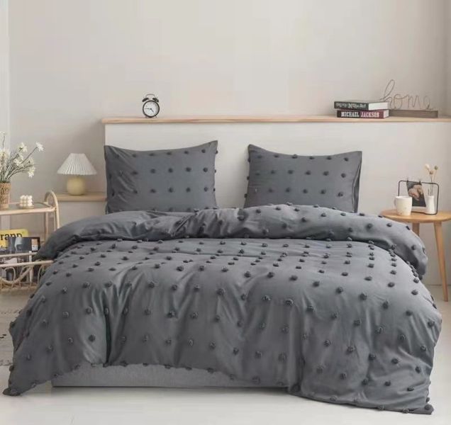Linen Boutique - PomPom Decor Duvet Cover set - Grey