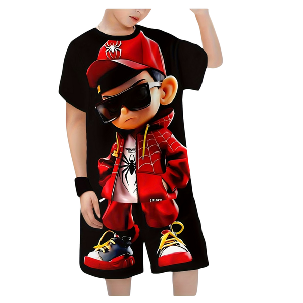 Kiddies 2 Piece T- Shirt and Shorts - Little Man Red