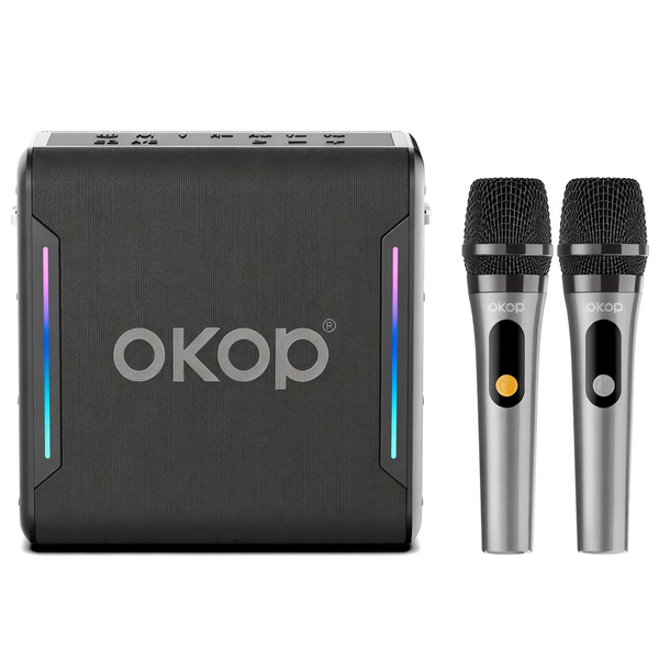 OKOP Small Karaoke Portable Speaker with 2 Wireless Microphones and Lights