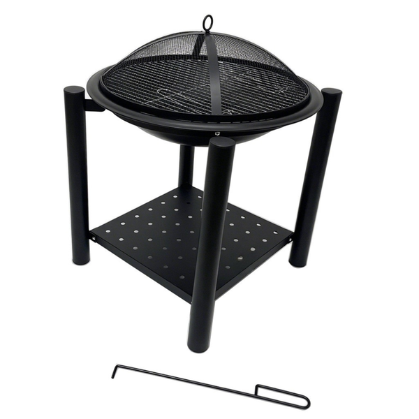 BraaiBoss 57cm Fire Pit &amp; Braai Grill - Wood Rack, Fire Poker &amp; Mesh Cover