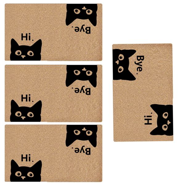 4PCS Cat Pattern Coir Doormat, Hi Bye Design Indoor Outdoor Front Mat
