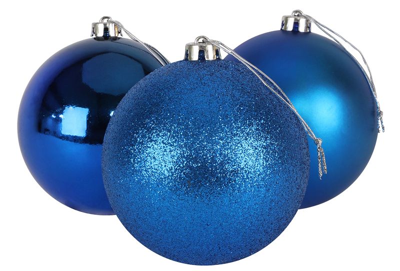 Large Christmas Tree Baubles-Shiny, Matte &amp; Glitter Blue 12Pieces