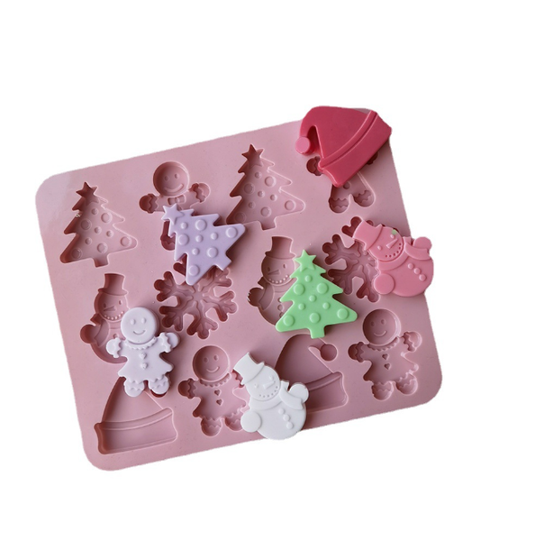 Christmas chocolate molds, Christmas trees, snowmen, snowflakes, cookies