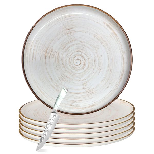 Set of 7 - White Elegant Marble Round Ceramic Dinner Plate - 10 Inch