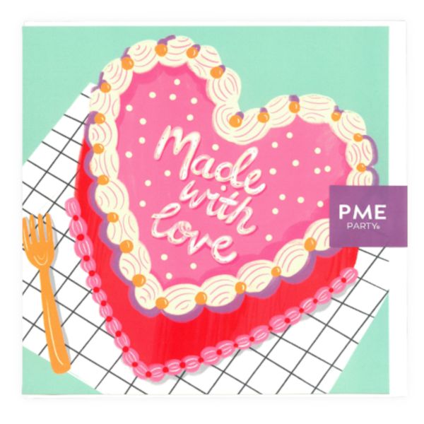 PME Greetings Cards with Envelope for Cakes - Made With Love Heart Cake