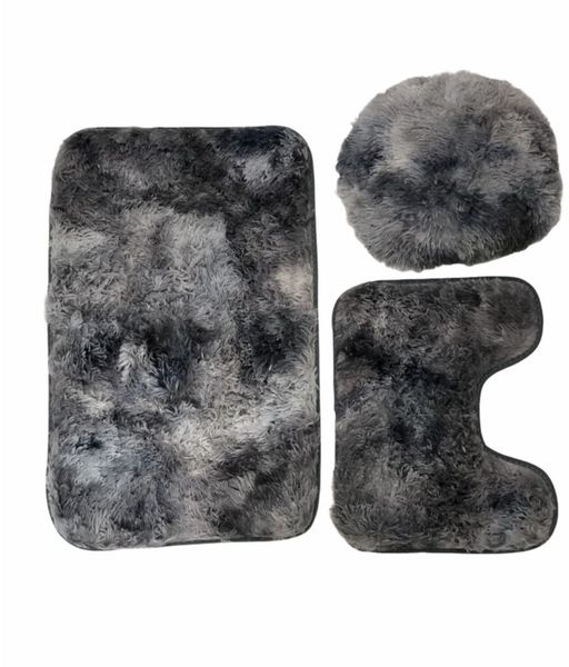 SMTE-3 Piece Fluffy Toilet Seat Cover &amp; Bathroom Mats Set