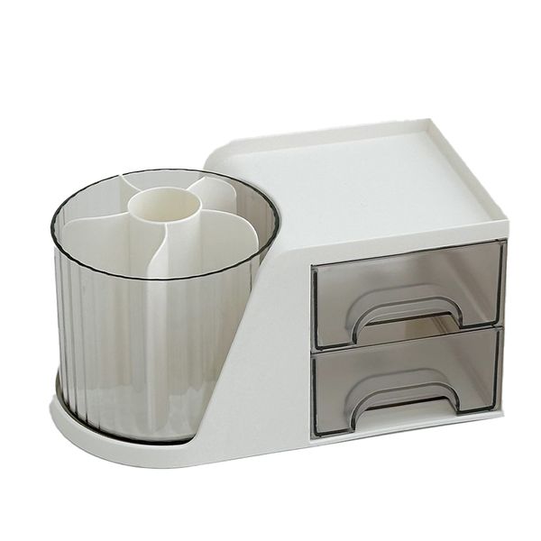 Rotating Pen Holder And Drawer Style Stationery Storage Box In One Fashion