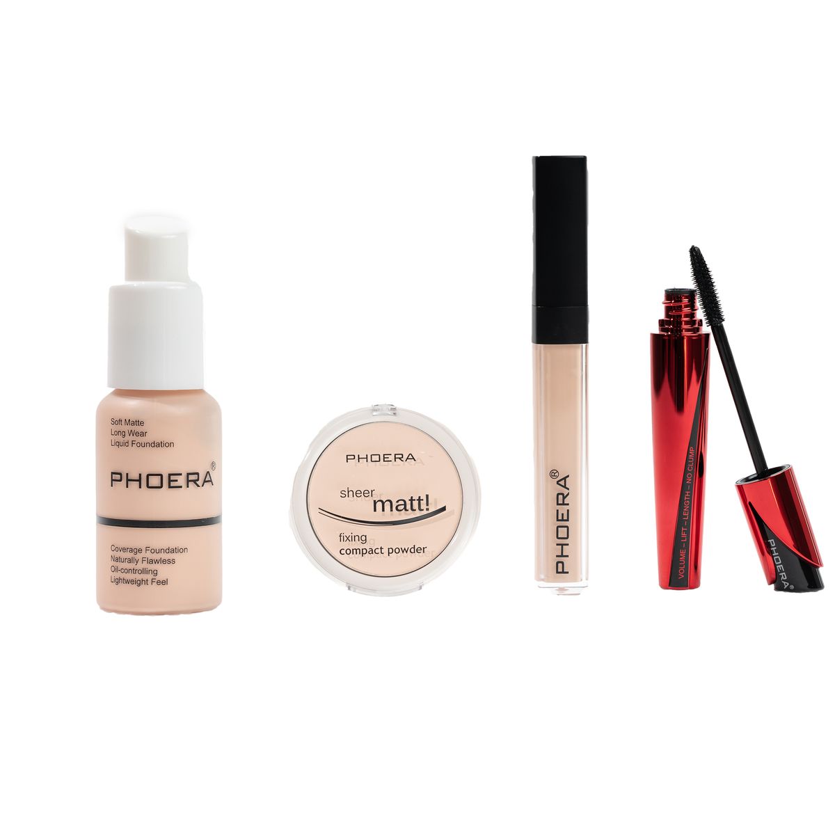 Phoera Liquid Foundation, Compact Powder, Liquid Concealer and 9D
