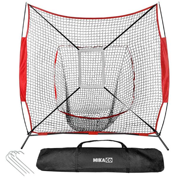 MIkaco 7'x7' Portable Baseball/Softball Practice Net-Single Target Pocket