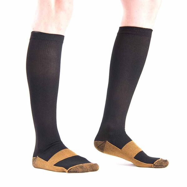 Tech Geeks Copper Compression Knee High Socks for Pain Relief - Black/Brown (Size: L-XL)